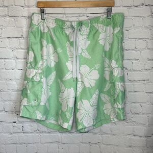 OP Mens Mint Green White Drawstring Swim Trunks Board Shorts size M 32-34